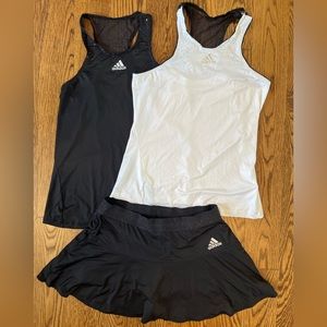 Adidas Adizero Black and White Tank (x2) and Skort Outfit for Tennis/Pickleball